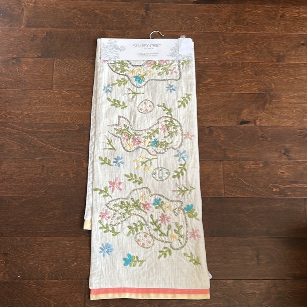 Shabby Chic Easter Bunny Floral Print  Runner Beaded 14”x60” New
